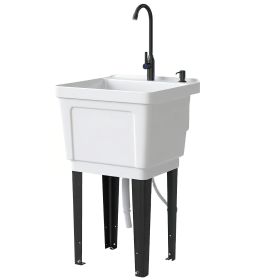 Portable 23-Gallon Utility Sink Laundry Tub for Washing Room, Freestanding Laundry Sink with Soap Dispenser, White