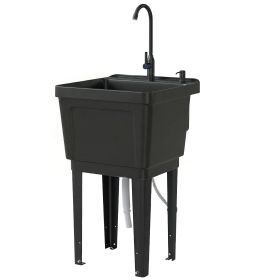 Portable 23-Gallon Utility Sink Laundry Tub for Washing Room, Freestanding Laundry Sink with Soap Dispenser, Black