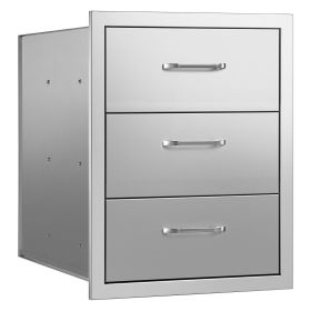 Outdoor Kitchen Drawers 18.11" W x 23.23" D x 23.23" H, Triple-Access Stainless Steel Modular Drawer Cabinet with Handles