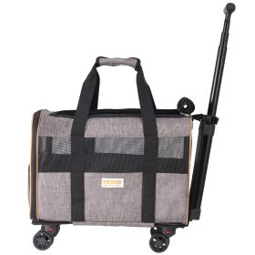 Cat Carrier with Wheels, Airline Approved Rolling Pet Carrier with Telescopic Handle and Shoulder Strap, Dog Carrier with Wheels for Pets under 2