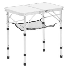 Folding Camping Table, Adjustable Height Portable Side Tables, Aluminum MDF Beach Table with Mesh Layer, Carrying Handle