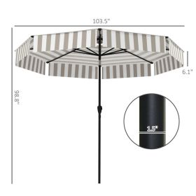 8.6FT Patio Umbrella, UPF 30 Outdoor Market Umbrella, 2-Tier Vented Patio Table Umbrella With Crank 8 Ribs, Tiltable Porch Umbrella For Garden De (Option: Light Gray White)