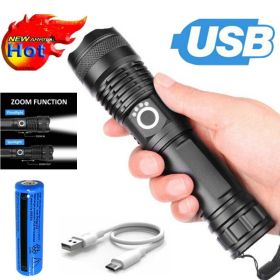 LED Flashlight Zoom USB Rechargeable Super Bright Torch Camping Lamp Work Light (Option: Black)
