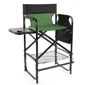 31" Tall Directors Chair With Footrest, 4Portable Bar Height Folding Camping Chair With Built-in Cup Holder, Side Table, Storage Pocket, Olive (Option: defaulttitle)