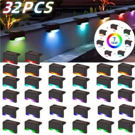 32&16 PCS Solar Deck Lights Outdoor Solar Step Lights Waterproof Led Solar Lights For Outdoor Stairs Step Fence Yard Patio And Pathway Family's G (Option: RGB Light 32Pack)