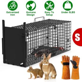 Live Animal Cage Trap For Animals Under Easy To Setup Humane Galvanized Iron Trap Cage For Raccoons Armadillos Groundhogs Muskrats Opossums Skunk (Option: SBlackWithGlove)